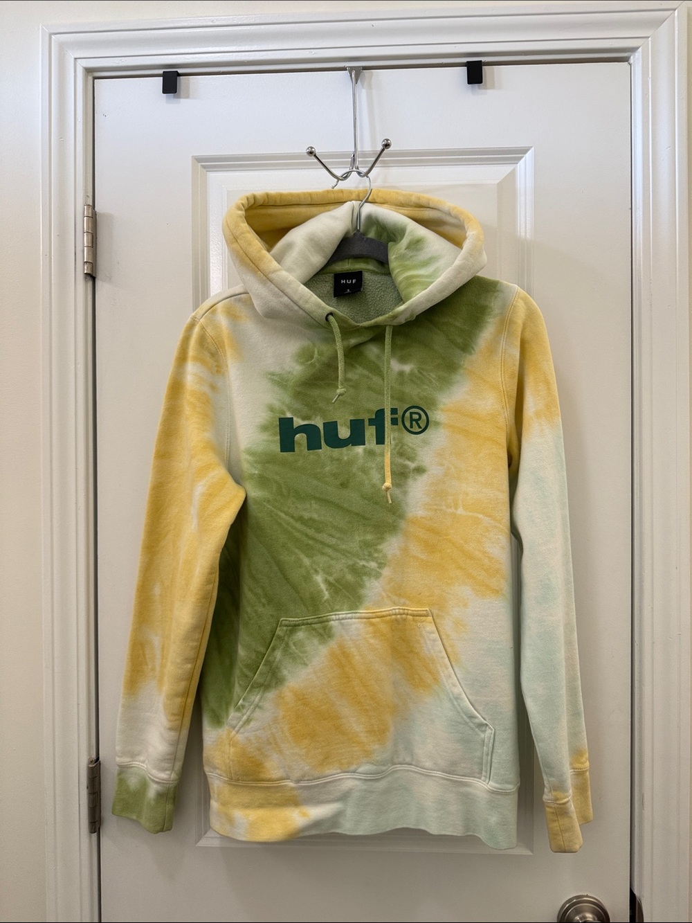 HUF Men's Tie-Dye Crewneck Hoodie - Green, Yellow, Cream